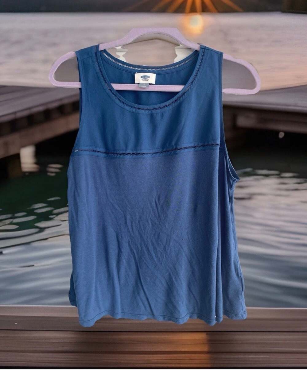 Old Navy Blue Sleeveless Tank Top with Crochet Trim Size L